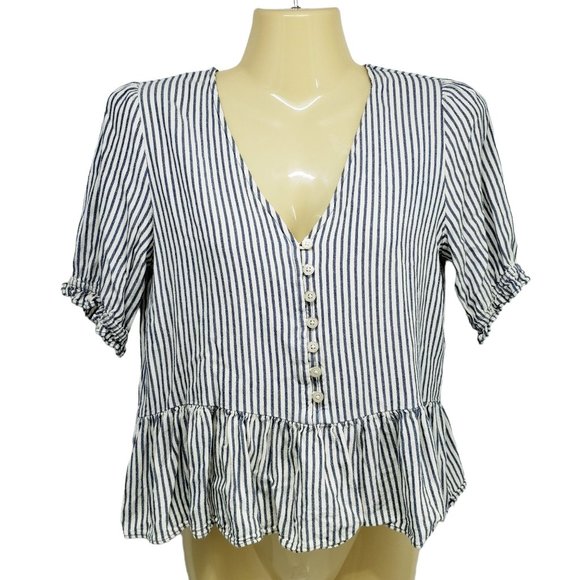 Madewell Tops - Madewell Shirt Courtyard Ruffle-Hem Top in Stripe Women's Size XS